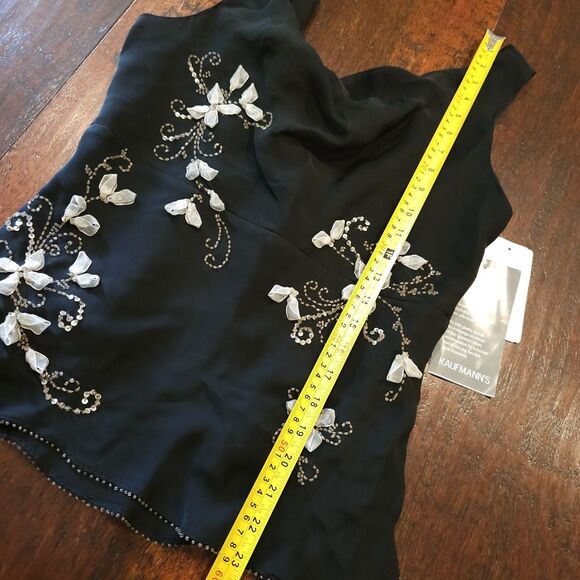 Vintage Kaufmann’s Silk Beaded Black Top Ribbon Beaded Formal Evening Shell Sz 8 - Picture 6 of 10
